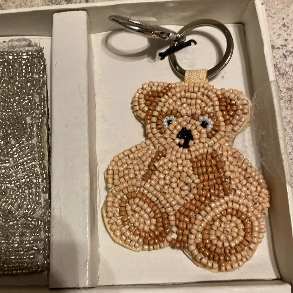 Rachel Zoe Silver Tan Bear Coin Purse Bag Charm